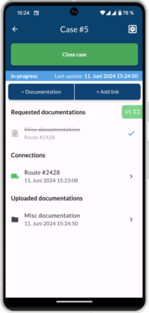 Android Screen with documentation App CDR Pro by aircargobook - View of a case with a shipment