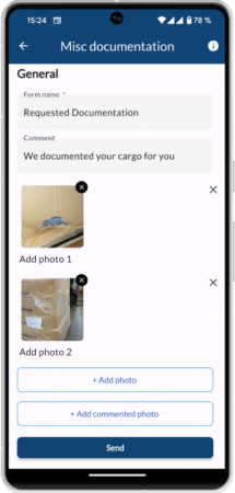 Android Screen with documentation App CDR Pro by aircargobook - View of a cargo documentation